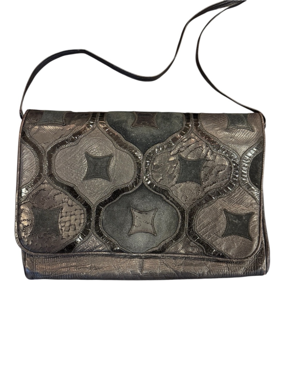 Sharif USA 80’s Women’s Timeless Vintage Leather Patchwork Clutch/Shoulder Bag